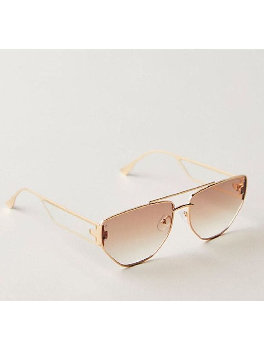 NWT FREE PEOPLE RETROGRADE AVIATOR SUNGLASSES NEUTRAL GOLDTONE